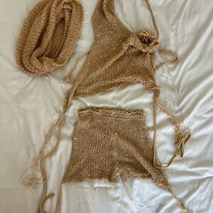 Knit Top and Skirt Set with Hat